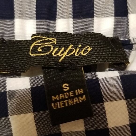 Cupio off shoulder Navy Check top size small - Picture 4 of 4
